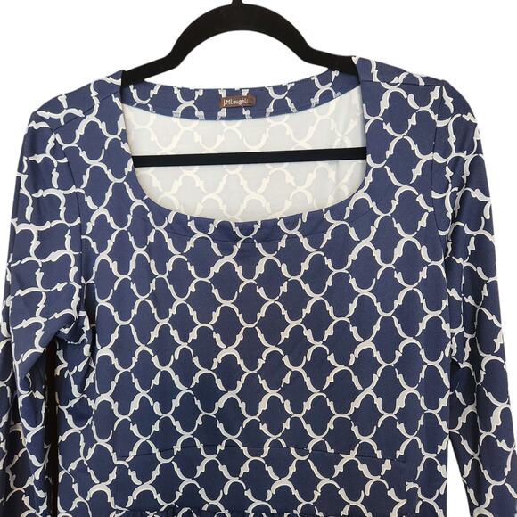 J. McLaughlin Printed Dress Knit Scoop Neck w/ Pockets & 3/4 sleeves sz L - Picture 2 of 11